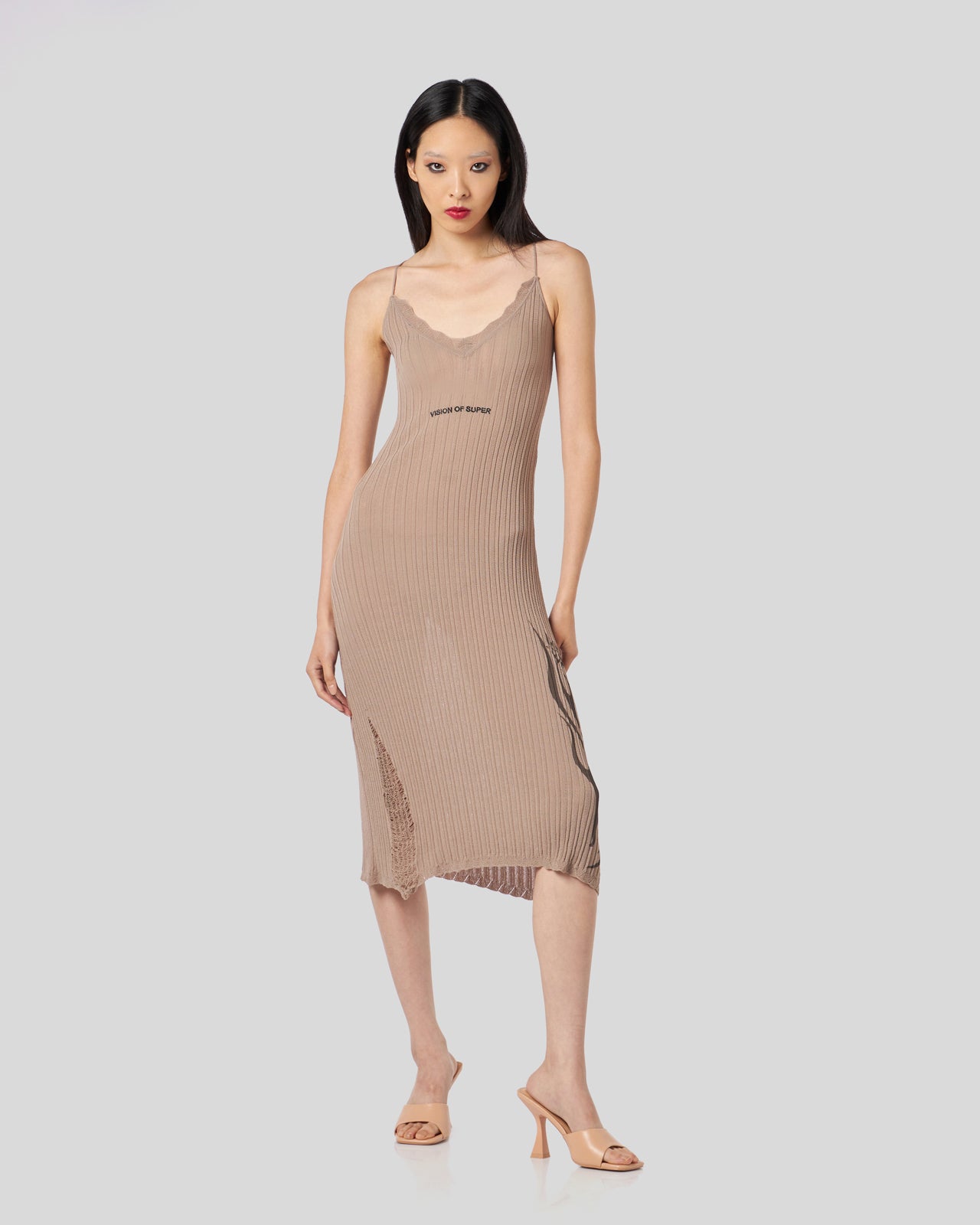 MIDI SAND DRESS WITH PRINTED FLAMES AND EMBROIDERED GOTIC LOGO