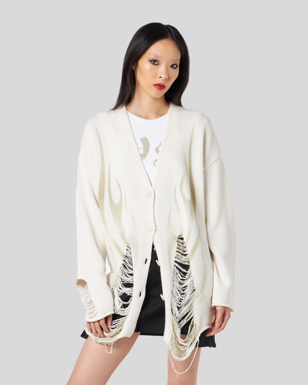 SAND CARDIGAN WITH PRINTED TRIBAL FLAMES