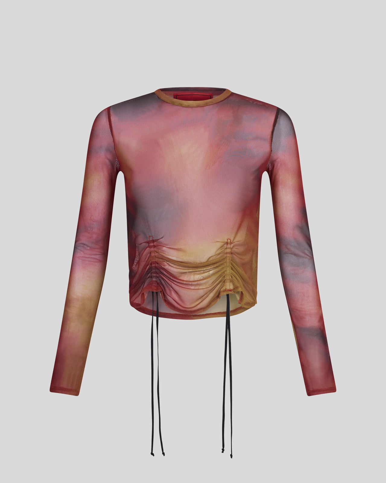 LONGSLEEVE TOP WITH COULISSE AND ABSTRACT FIRE PRINT