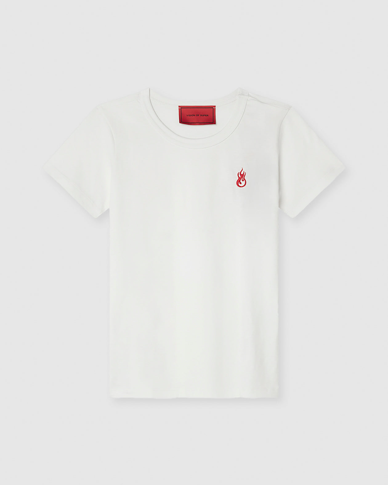 Vision Of Super WHITE T-SHIRT WITH EMBROIDERED FLAME LOGO ON FRONT AND PRINTED LOGO ON BACK