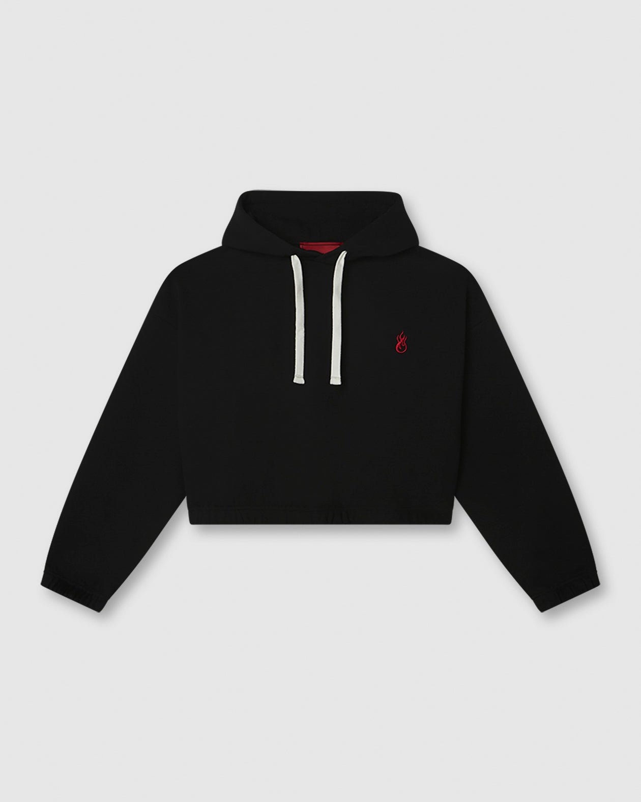 Vision Of Super BACK CROP HOODIE WITH EMBROIDERED FLAME LOGO ON FRONT AND PRINTED LOGO ON BACK