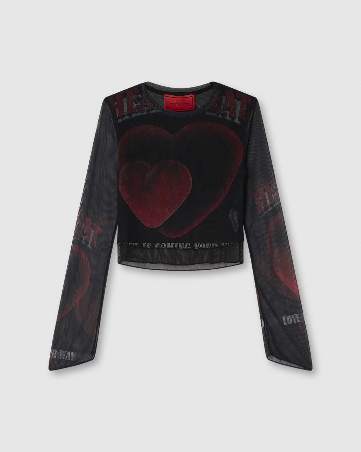 Vision Of Super BLACK LONGSLEEVE TOP WITH VELVET HEART PRINT