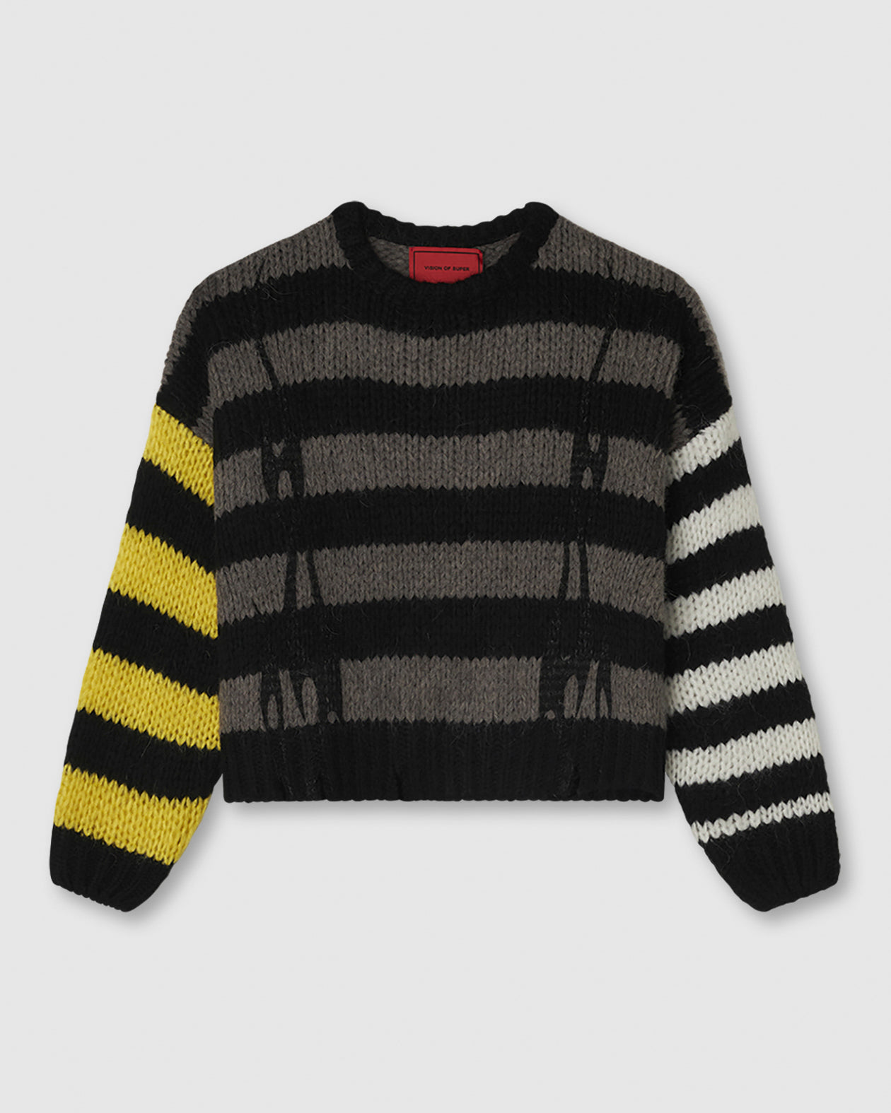 Vision Of Super JUMPER WITH IRREGULAR STRIPES BLACK WHITE GRAY AND YELLOW AND PRINTED LOGO + FLAMES