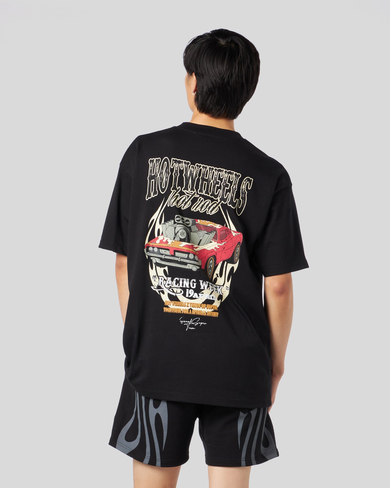 BLACK T-SHIRT WITH RED CAR PRINT