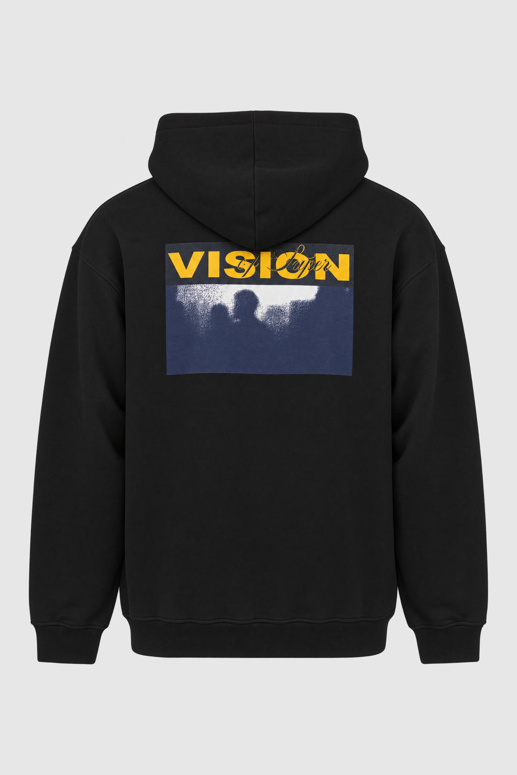Felpa con cappuccio, logo ricamato e stampa Vision – Nero – vista posteriore