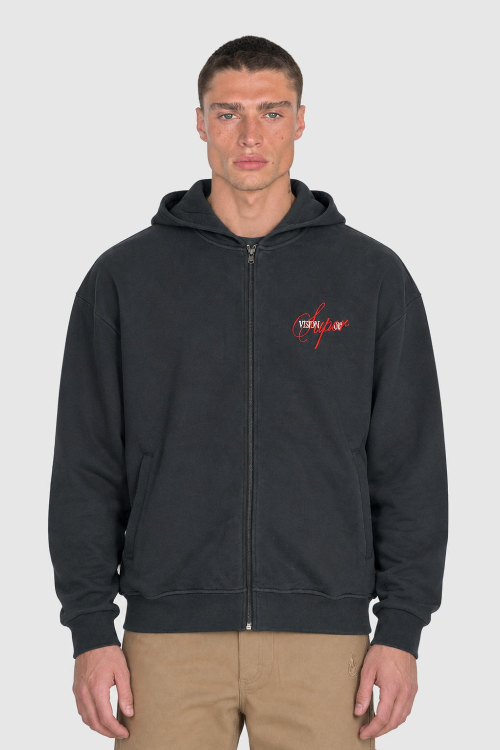 VOS embroidered zip hoodie – Black