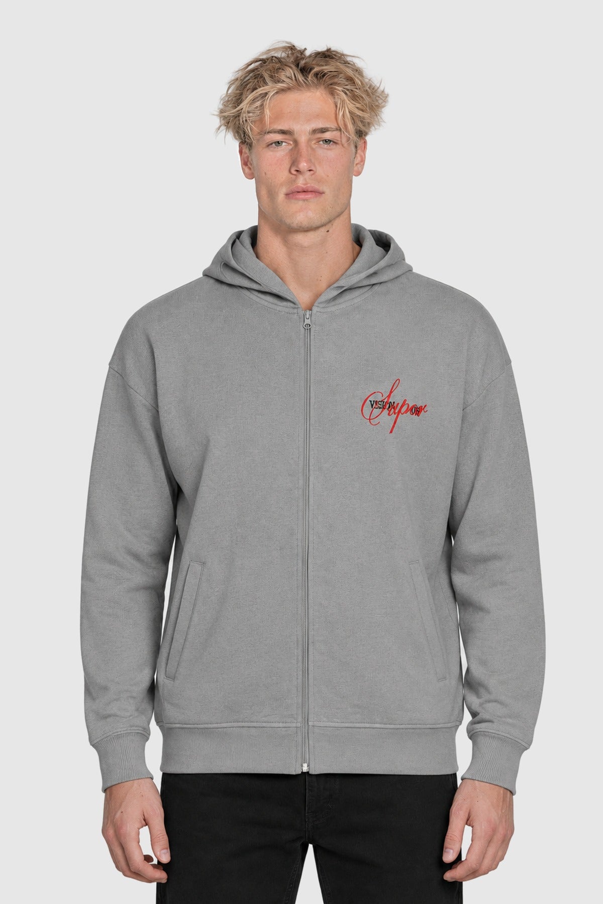 VOS embroidered zip hoodie – Grey GREY/DARK GREY | Vision of Super