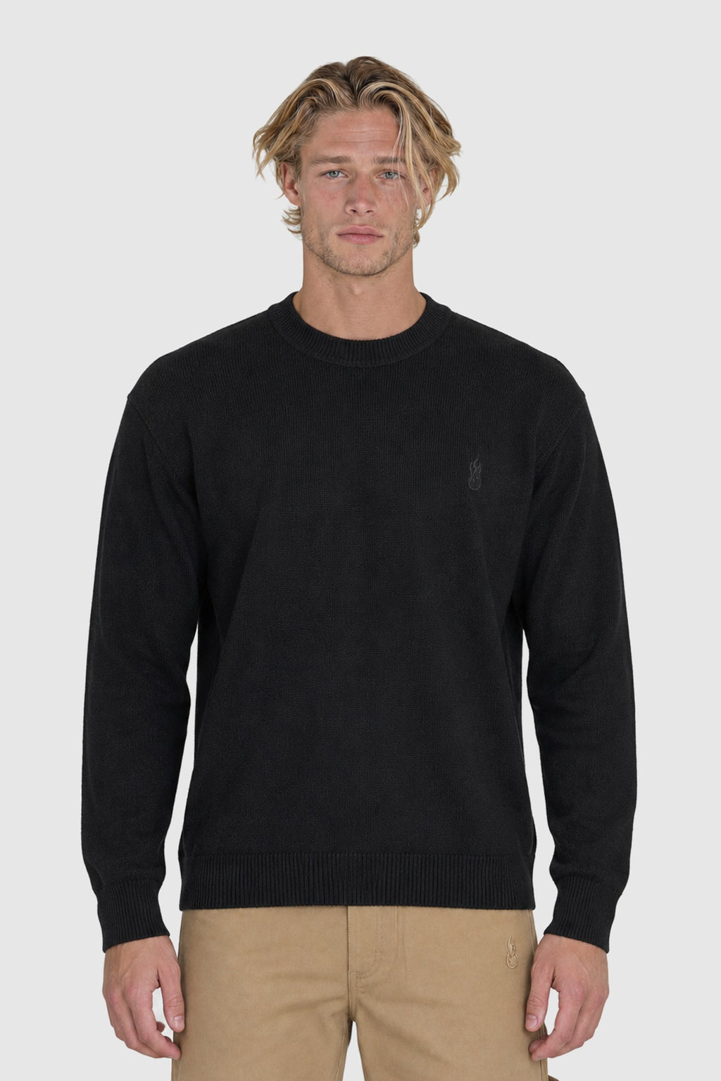 Cotton and wool crewneck sweater – Black