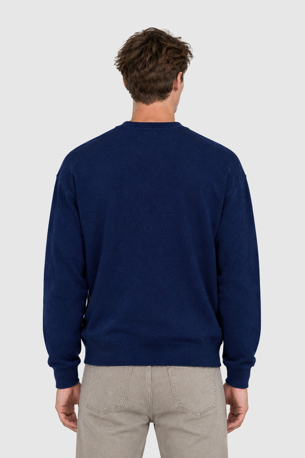 Maglione girocollo in cotone e lana – Blu