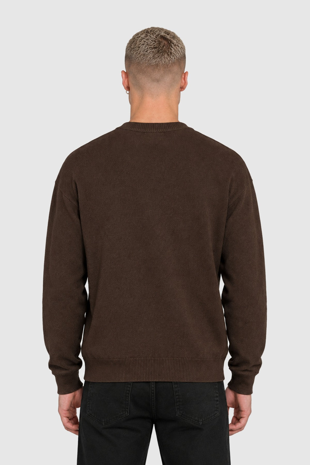 Maglione girocollo in cotone e lana – Marrone