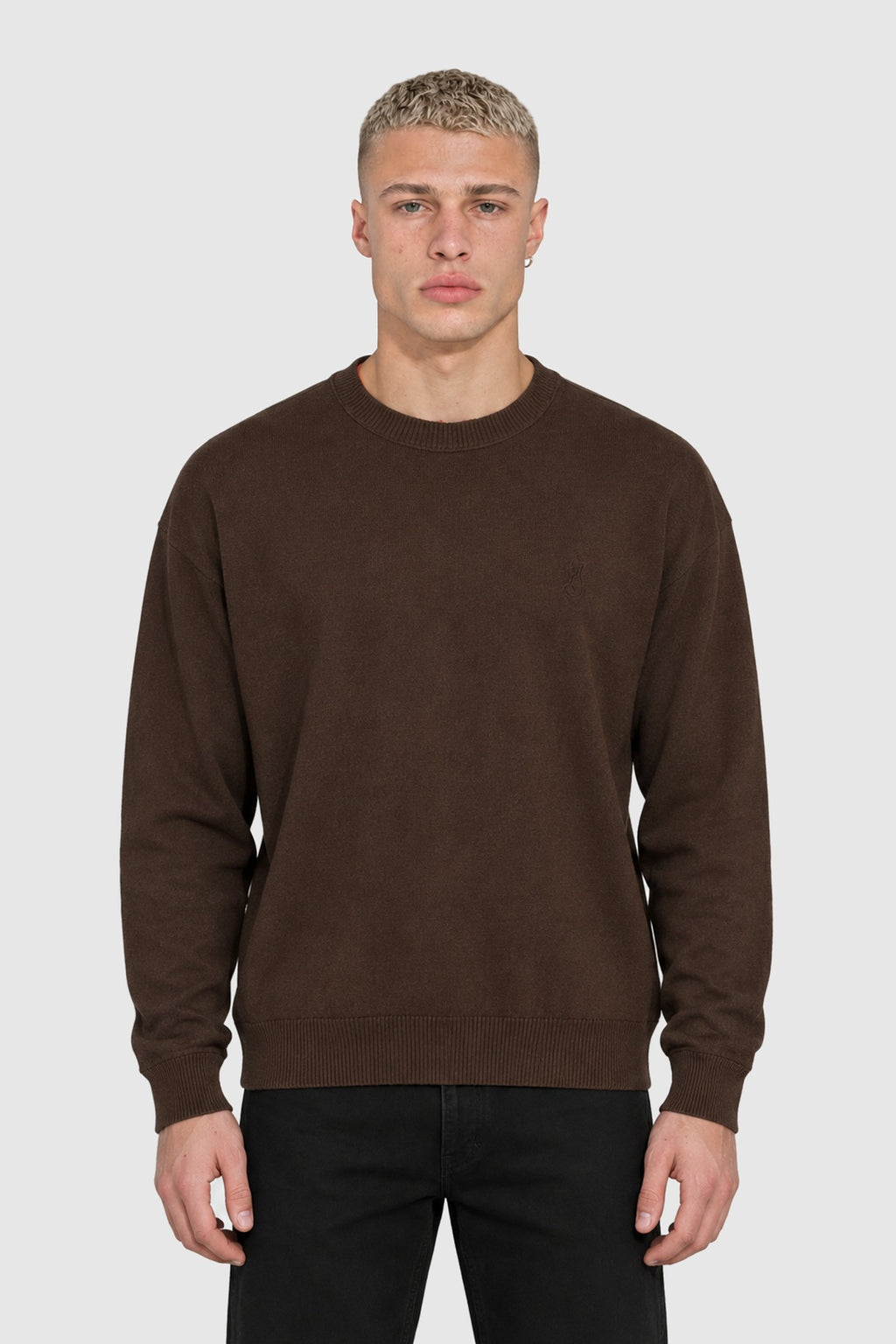 Maglione girocollo in cotone e lana – Marrone