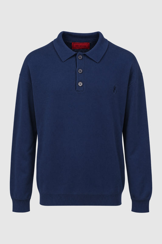 Polo in maglia di cotone e lana – Blu S | Vision of Super