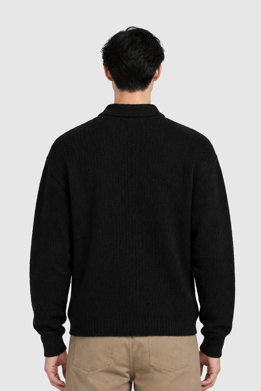 Cotton and wool knit polo – Black XS | Vision of Super