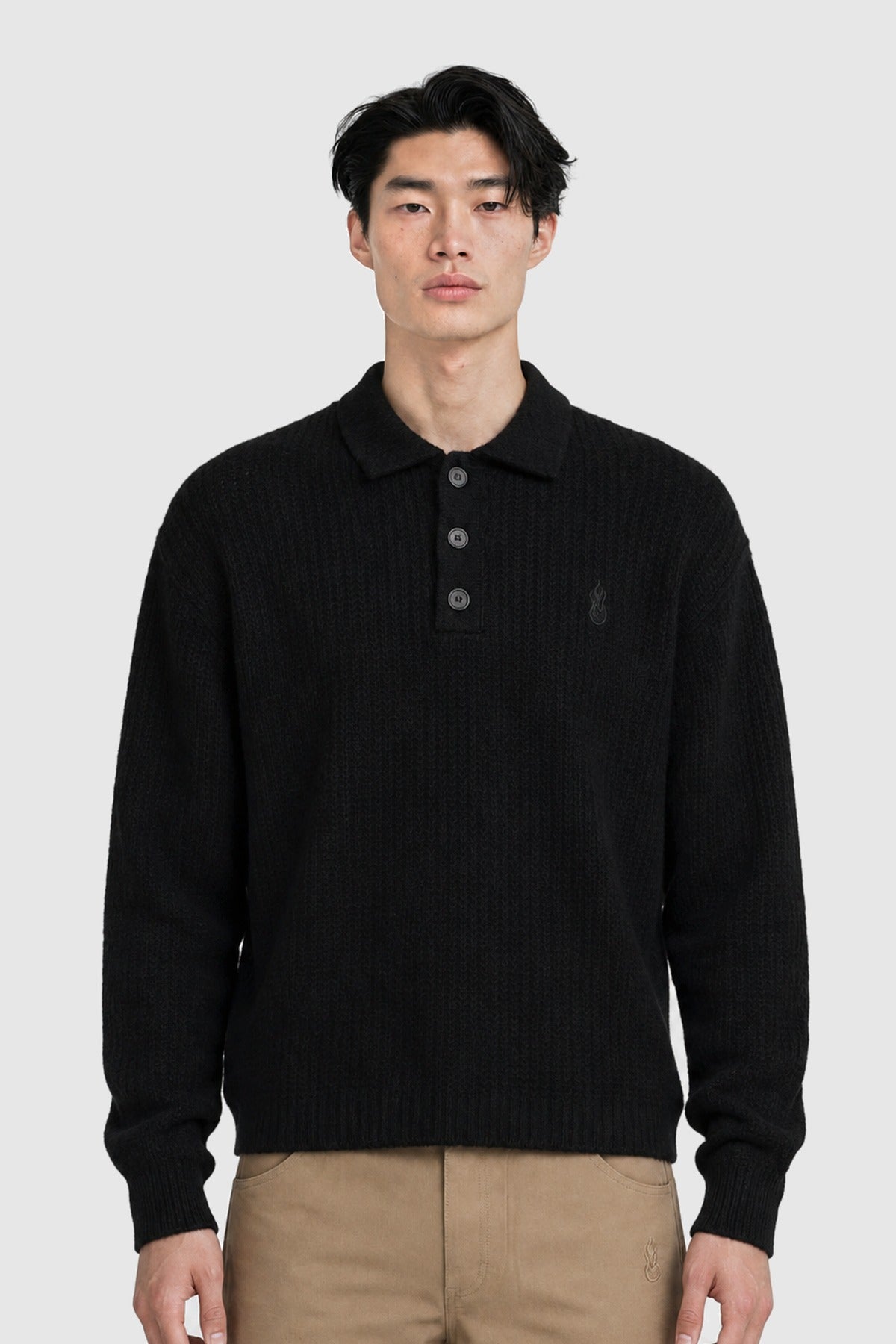Cotton and wool knit polo – Black BLACK/BLACK | Vision of Super