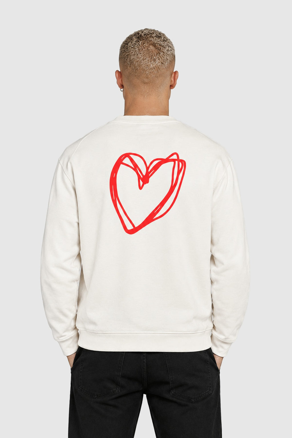 Crewneck sweatshirt with heart back print – White