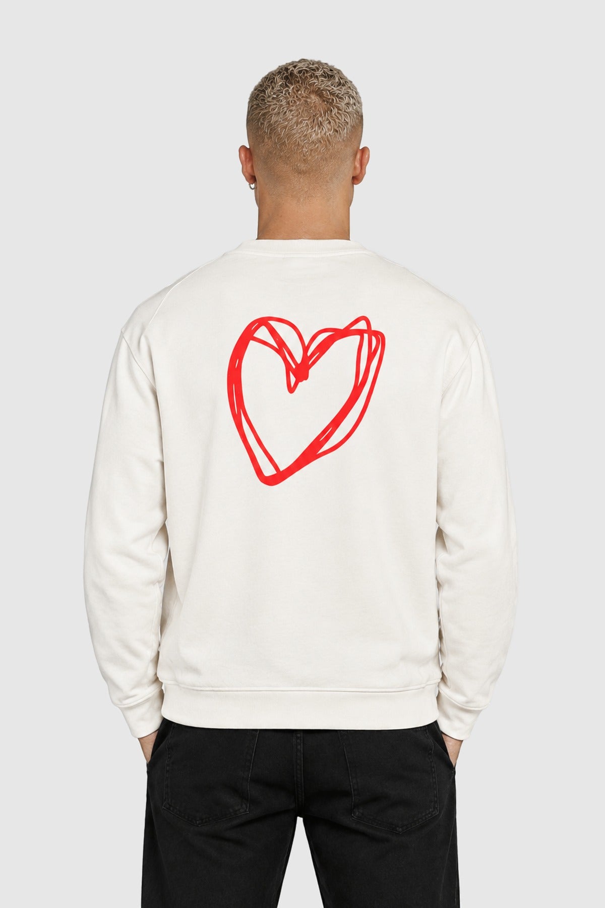 Crewneck sweatshirt with heart back print – White
