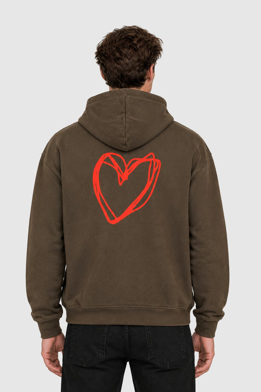Hoodie with heart back print – Brown XS | Vision of Super