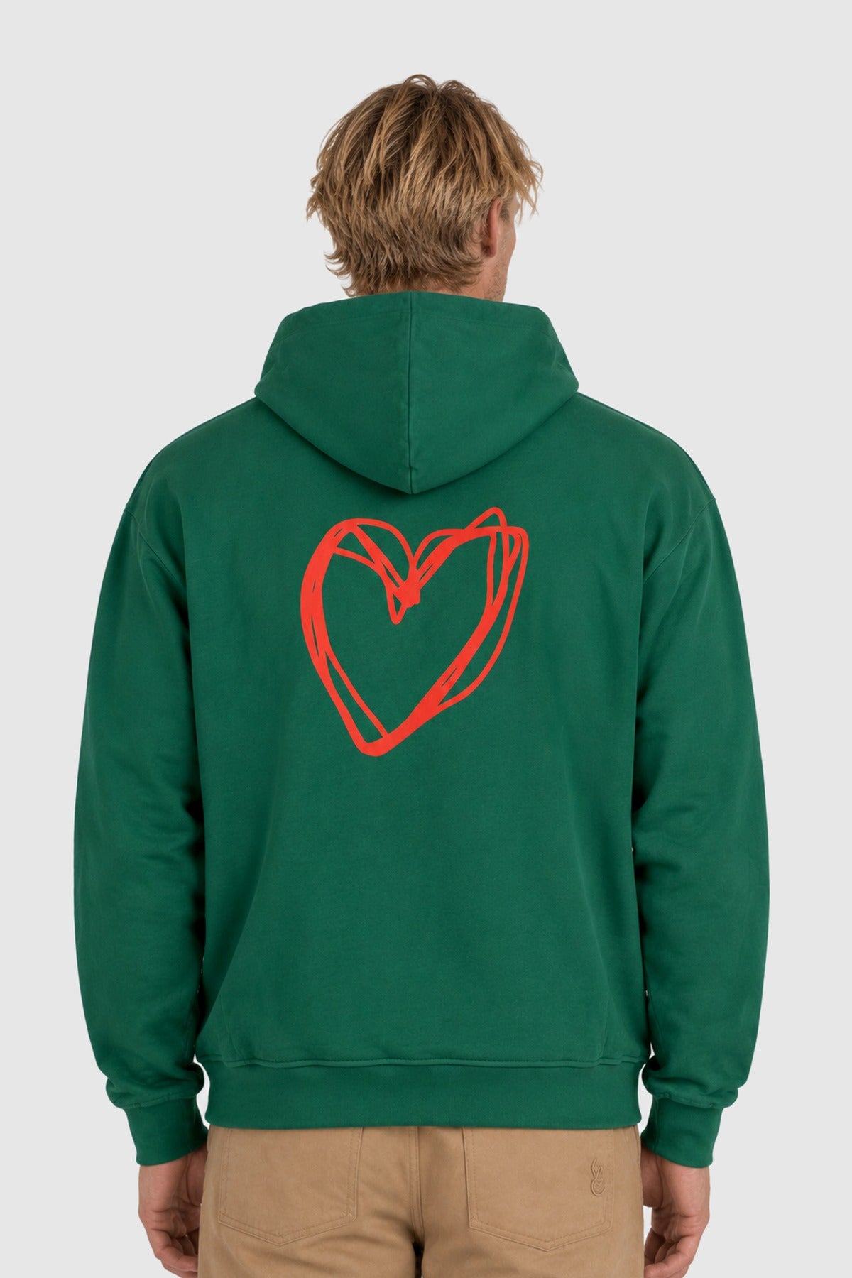 Felpa con cappuccio e cuore sul retro – Verde scuro