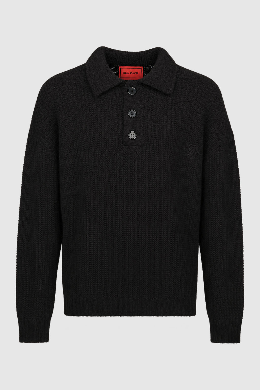 Polo in maglia grossa con alpaca – Nero – vista frontale