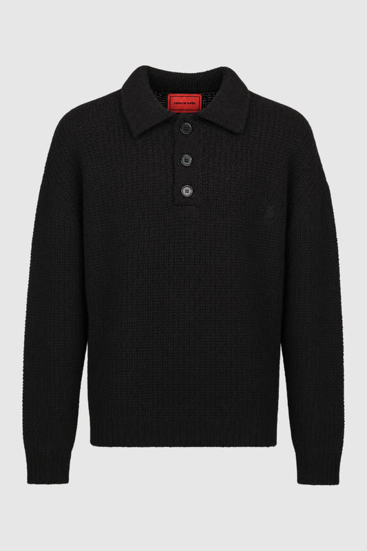 Chunky knit polo with alpaca – Black S | Vision of Super