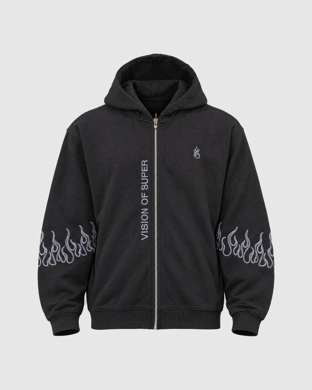 Tuta con fiamme, felpa con zip e pantalone – Nero e grigio – felpa
