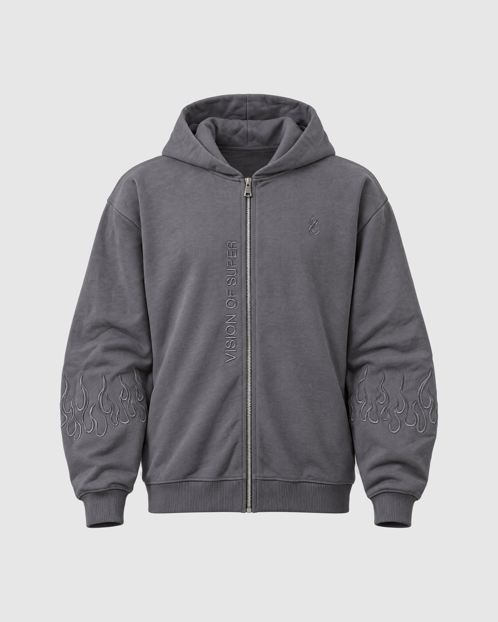 Tuta con fiamme, felpa con zip e pantalone – Grigio e grigio scuro – felpa