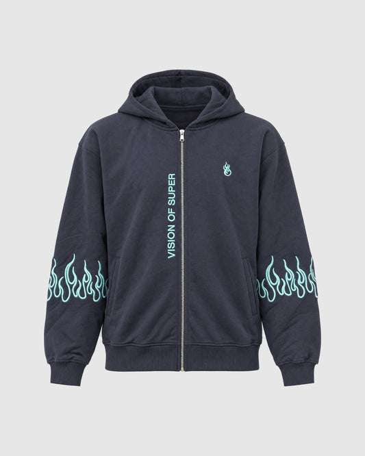 Tuta con fiamme, felpa con zip e pantalone – Blu S | Vision of Super