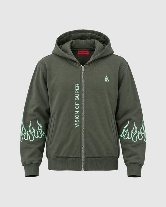 Tuta con fiamme, felpa con zip e pantalone – Verde scuro S | Vision of Super