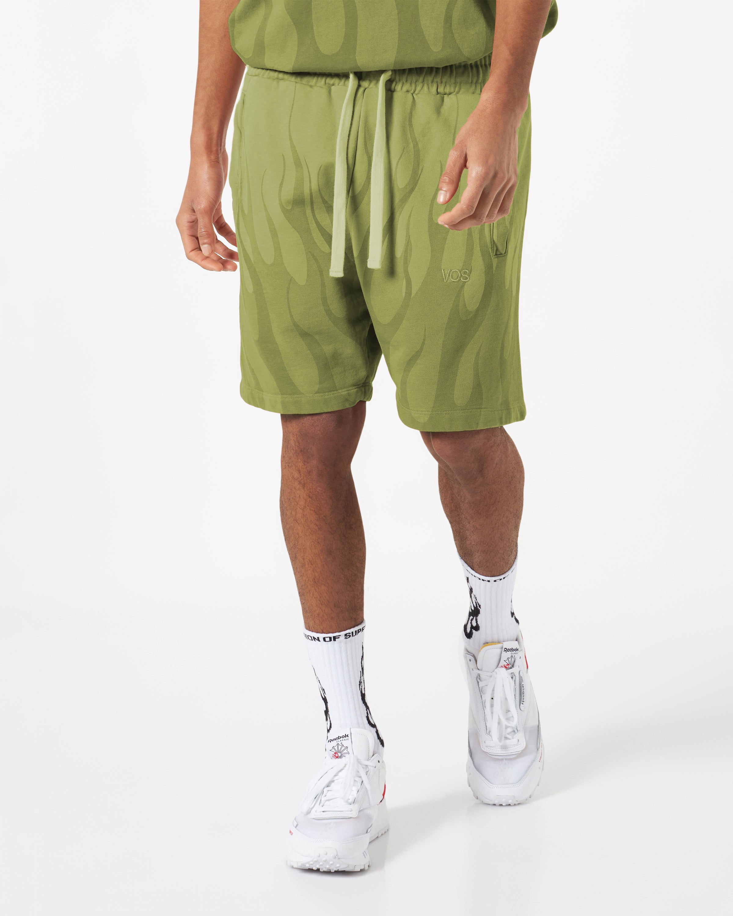 Green Shorts with Double Flames