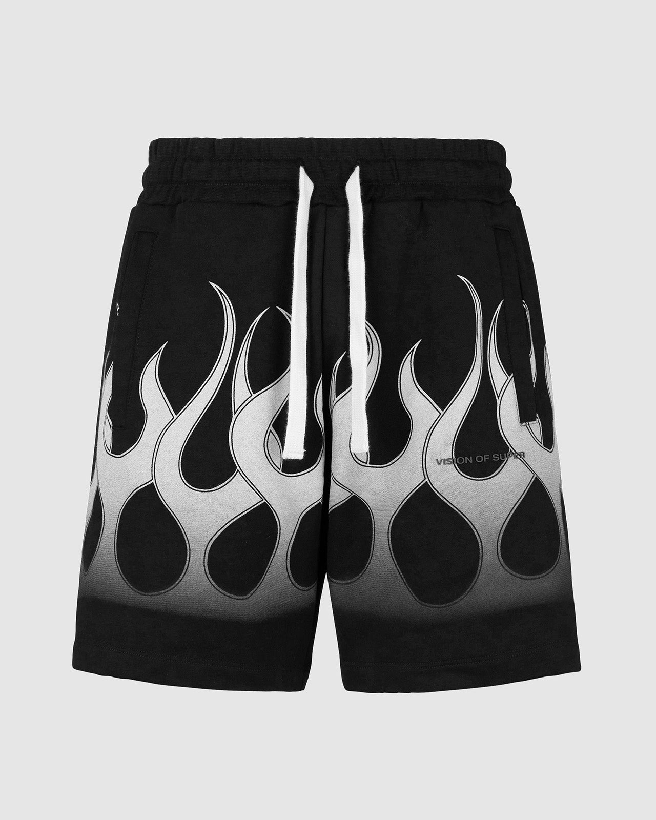 Black Shorts with White / Grey Flames