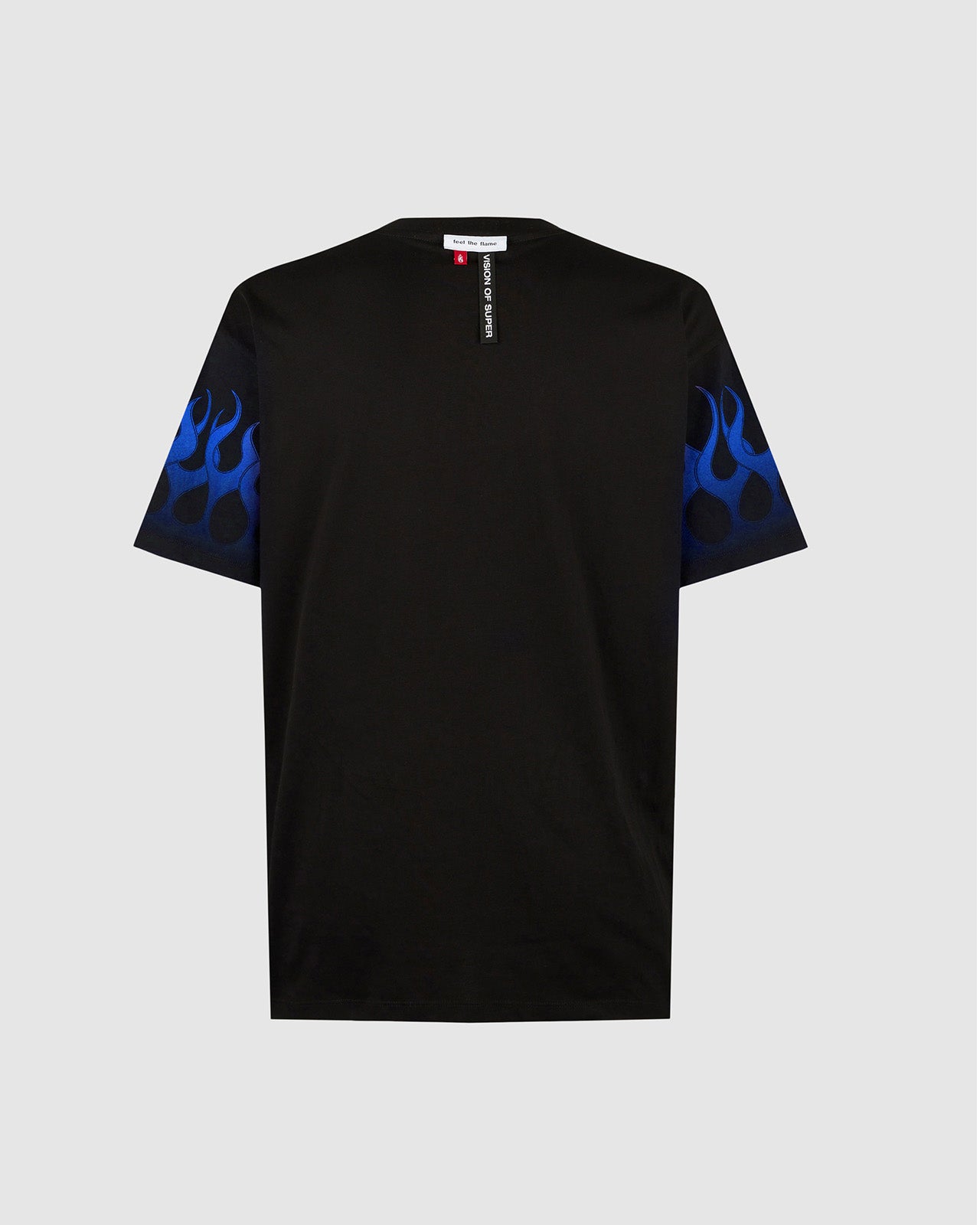 T-shirt Nera con Fiamme Blu