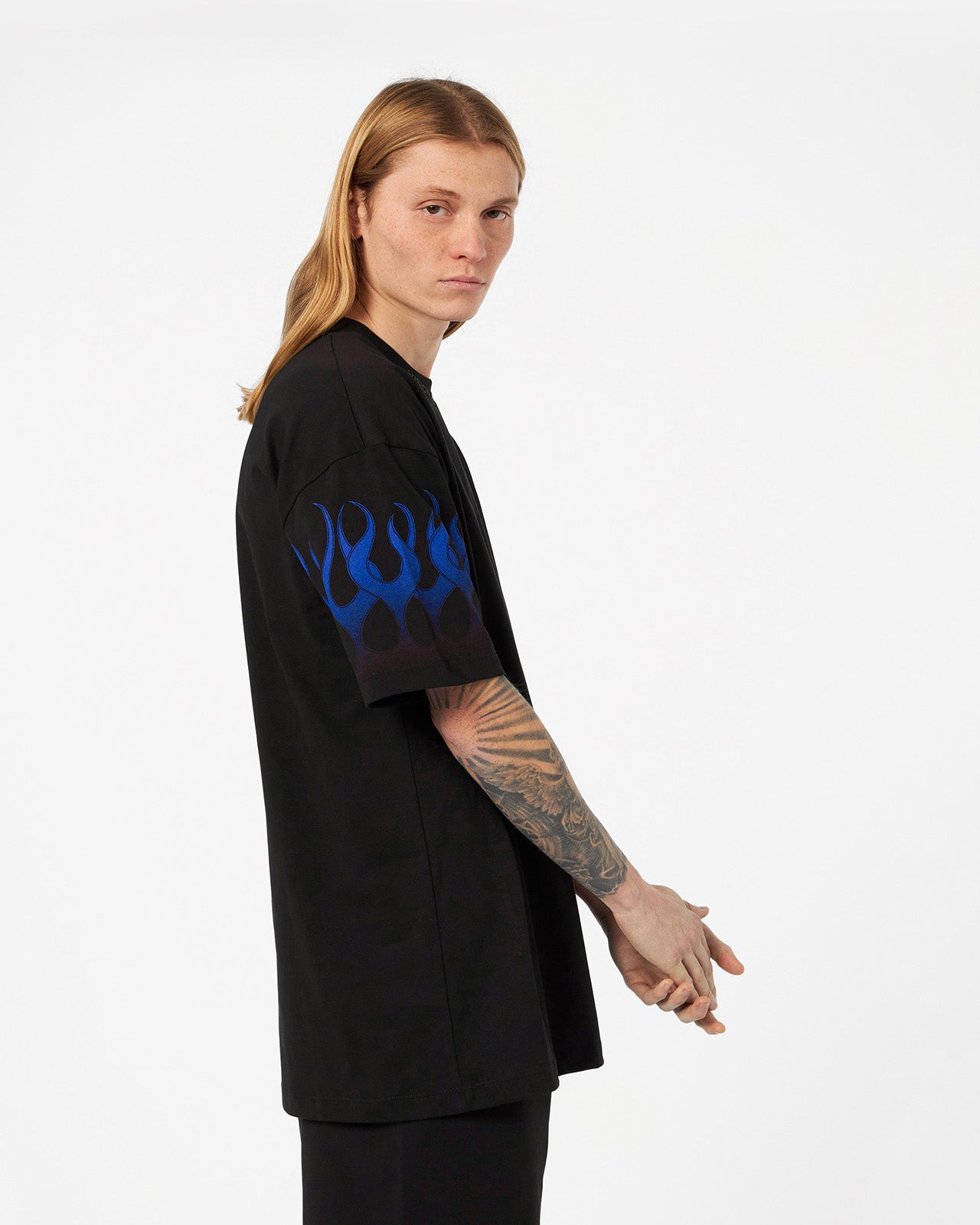 Black T-shirt with Blue Flames