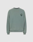 BALSAM GREEN CREWNECK WITH EMBROIDERED FLAMING HEART - Vision of Super