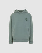 BALSAM GREEN HOODIE WITH EMBROIDERED FLAMING HEART - Vision of Super