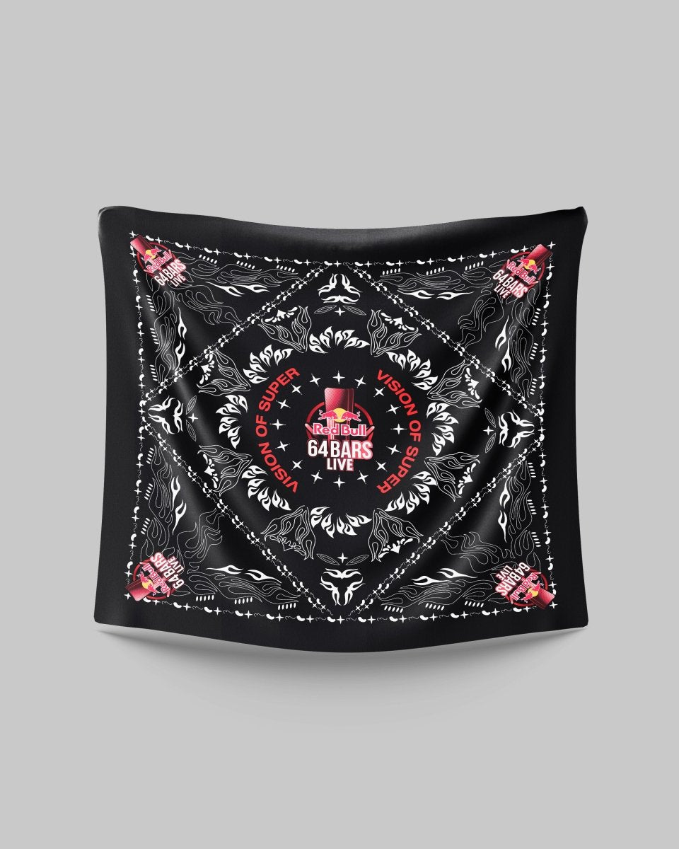 BLACK BANDANA WITH RED BULL 64 BARS PRINT - Vision of Super