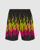 BLACK BEACHWEAR WITH GREEN AND PINK PRINTED FLAMES - Vision of Super