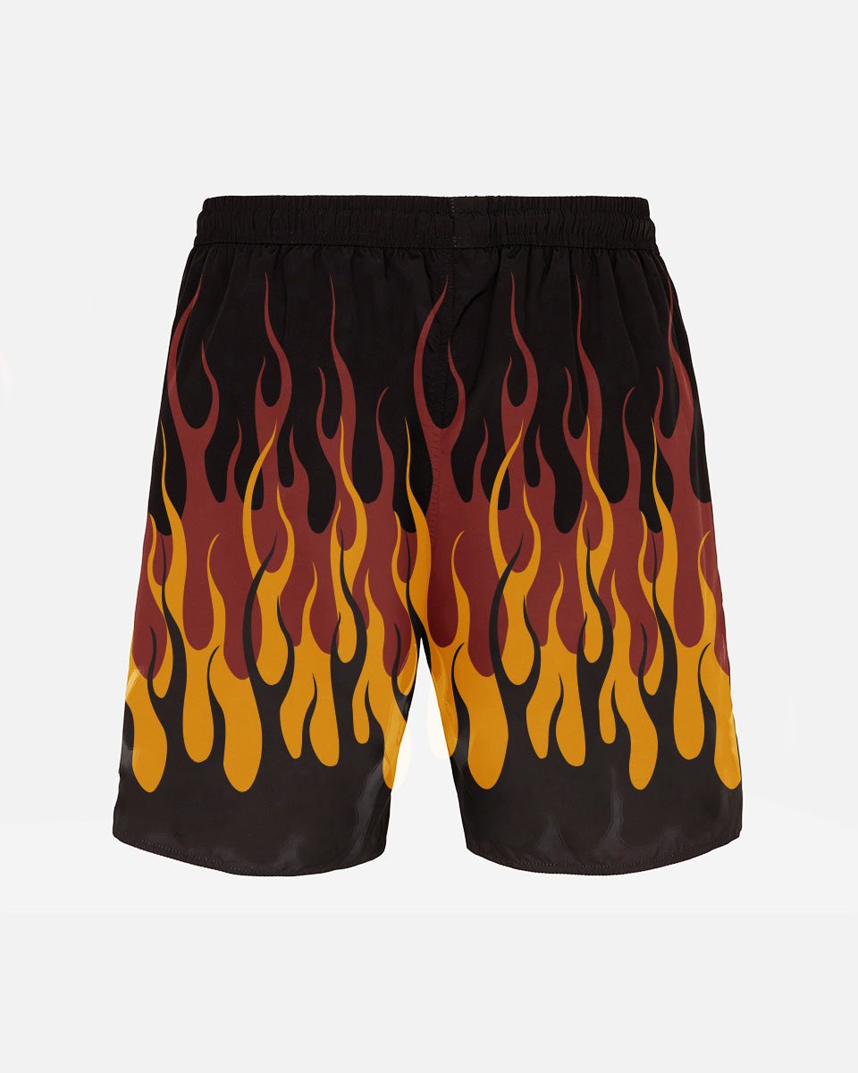 BLACK BEACHWEAR WITH PRINTED FLAMES - Vision of Super