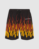 BLACK BEACHWEAR WITH PRINTED FLAMES - Vision of Super