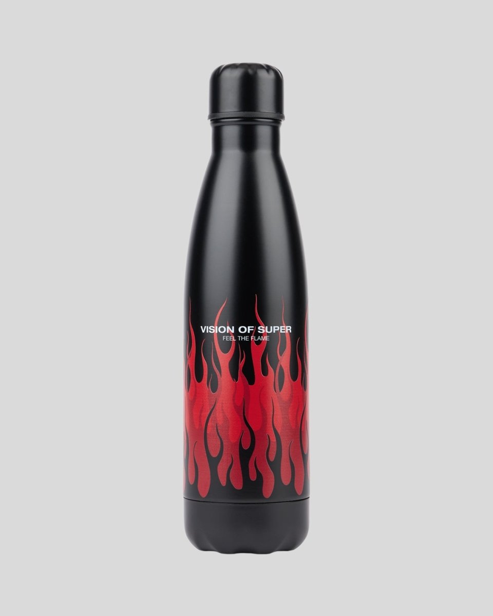 BLACK BOTTLE WITH TRIPLE FLAMES AND LOGO PRINT - Vision of Super