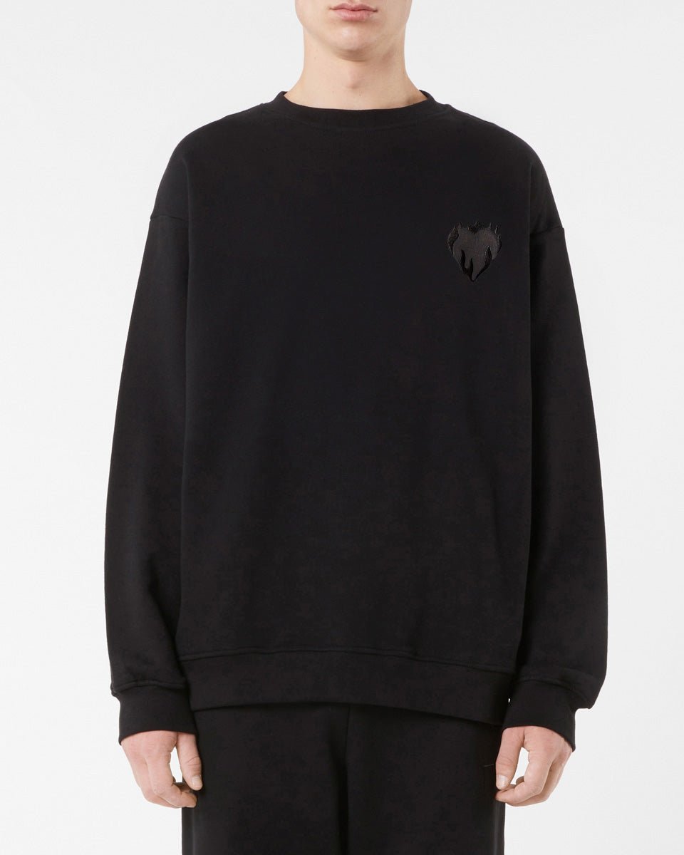 BLACK CREWNECK WITH EMBROIDERED FLAMING HEART - Vision of Super
