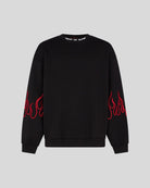 BLACK CREWNECK WITH RED EMBROIDERED FLAMES - Vision of Super