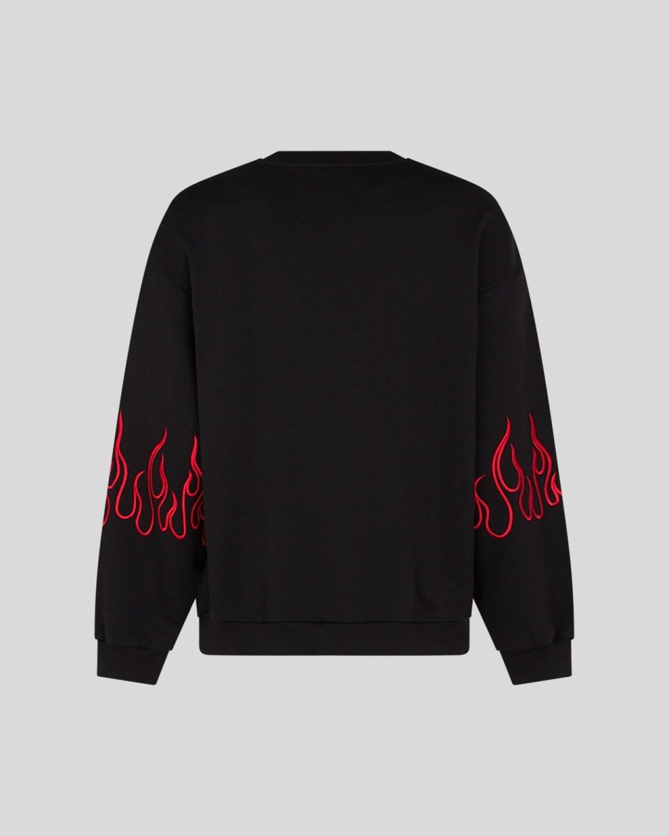 BLACK CREWNECK WITH RED EMBROIDERED FLAMES - Vision of Super