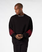 BLACK CREWNECK WITH RED EMBROIDERED FLAMES - Vision of Super