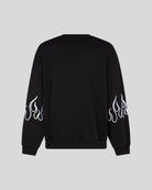 BLACK CREWNECK WITH WHITE EMBROIDERED FLAMES - Vision of Super