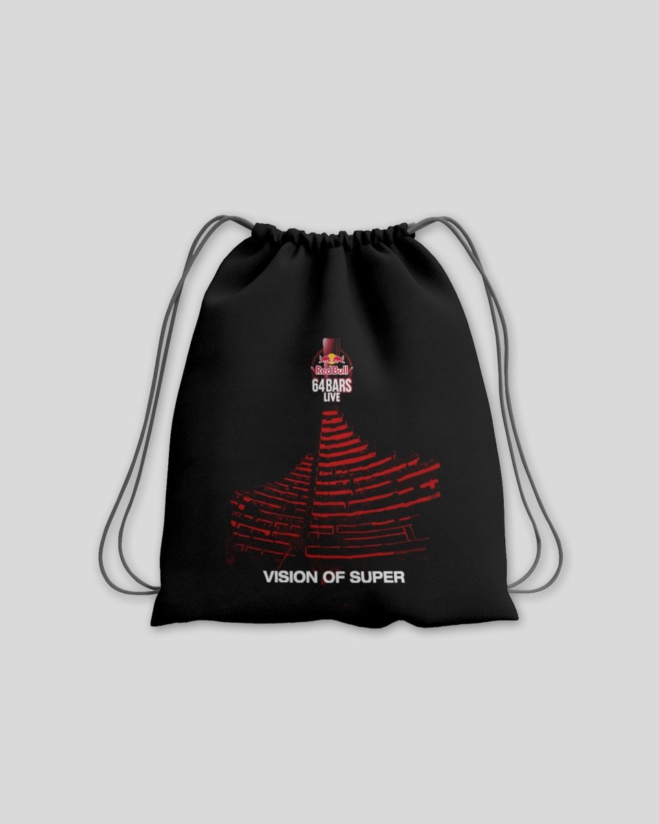 BLACK DRAWSTRING BACKPACK WITH RED BULL 64 BARS PRINT - Vision of Super