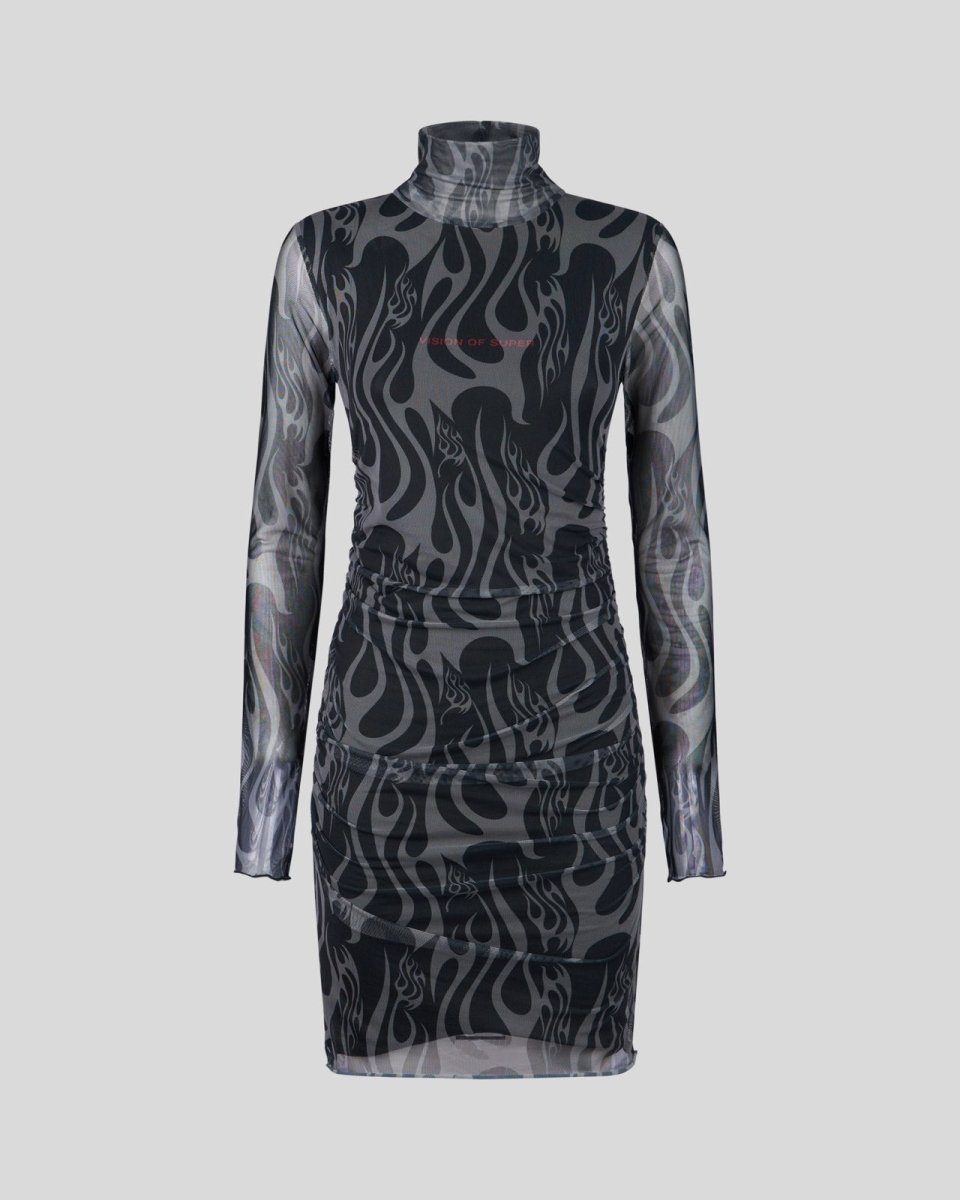 BLACK DRESS WITH TRIBAL FLAMES