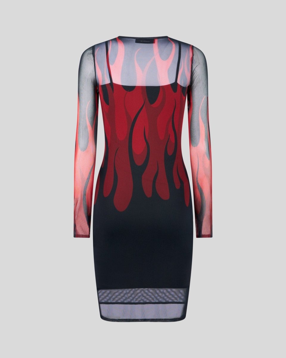BLACK DRESS WITH RED TRIPLE FLAMES