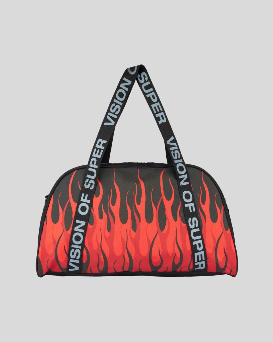 BLACK GYMBAG WITH RED FLAMES AND GREY LOGO - Vision of Super