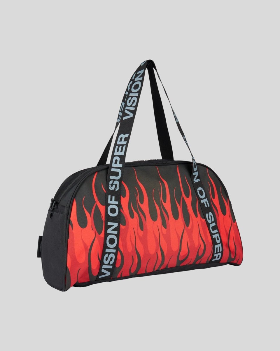 BLACK GYMBAG WITH RED FLAMES AND GREY LOGO - Vision of Super