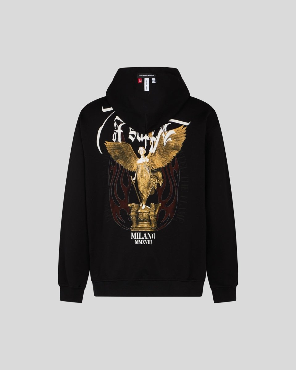BLACK HOODIE WITH ANGEL STATUE GRAPHICS - Vision of Super